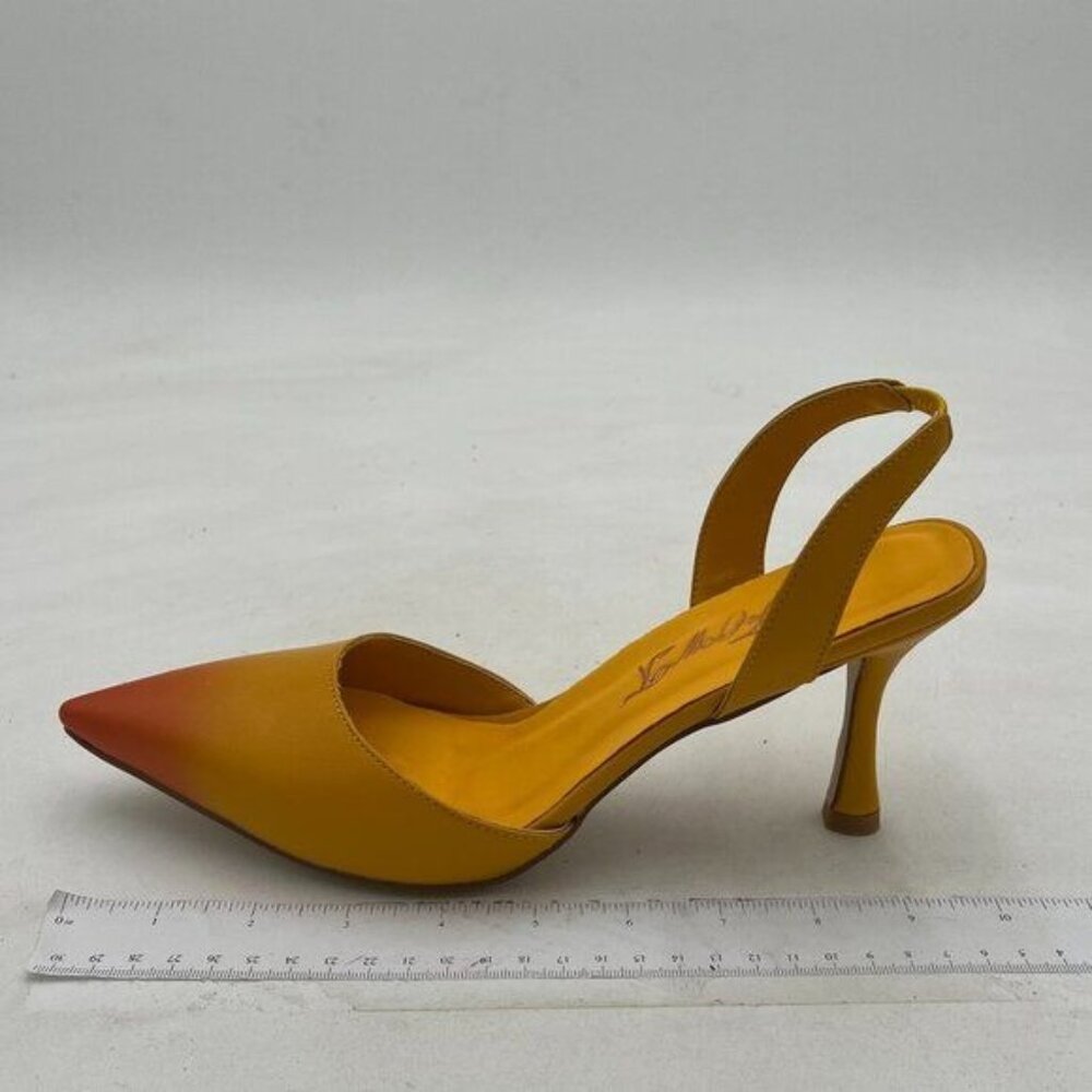 FOWT Yellow Burnished Toe Slingback Pump Two Tone High Heels Pointed Toe Sandal